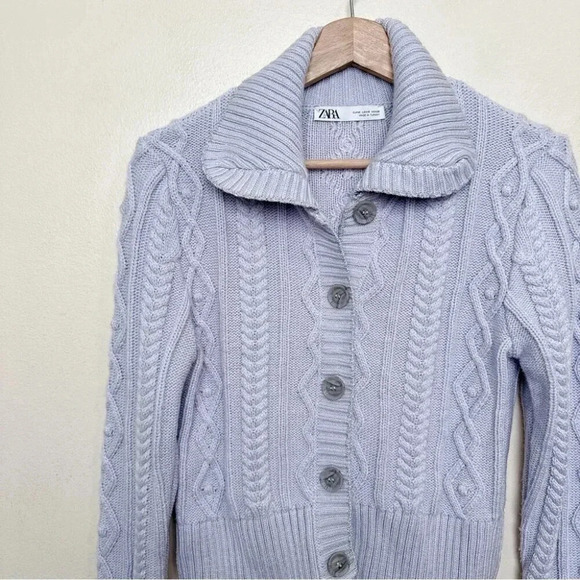 Zara Womens Medium Cable Lilac Silver  Thread Cropped Cardigan - Picture 7 of 14